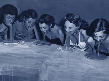 Copyright Giulia Andreani, Nudeltisch II (Spaghetti, bitch), 2022. Acrylique sur toile - 124 x 183 cm Courtesy de l'artiste et de la Galerie Max Hetzler Berlin, Paris, Londres, Marfa. Photo : Charles Duprat © Adagp, Paris, 2025